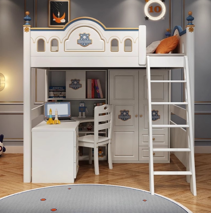 Bunk Bed With Stairs And Slide - 어린이 공주 방 원목 캐슬 이층