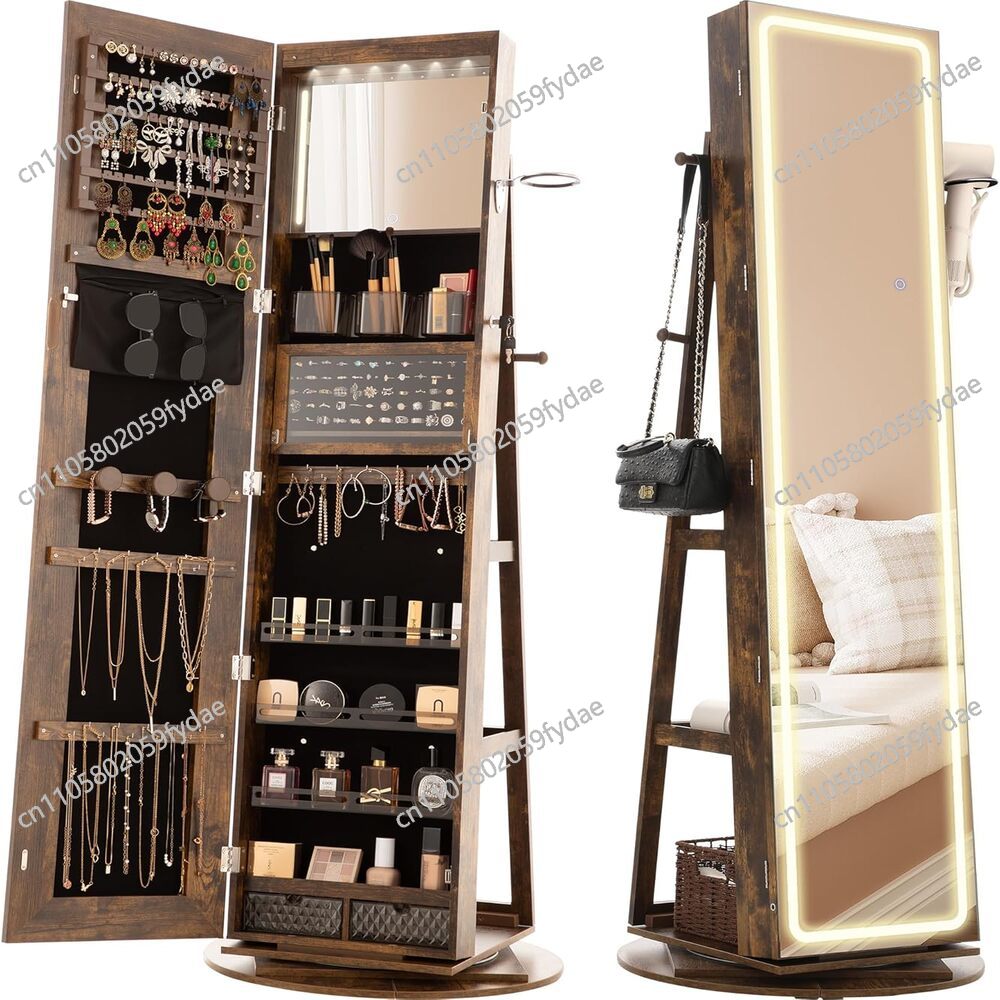 Full Length Mirror Jewelry Armoire - 거울 장식장 스탠딩형,360도 회전 ° 회전식