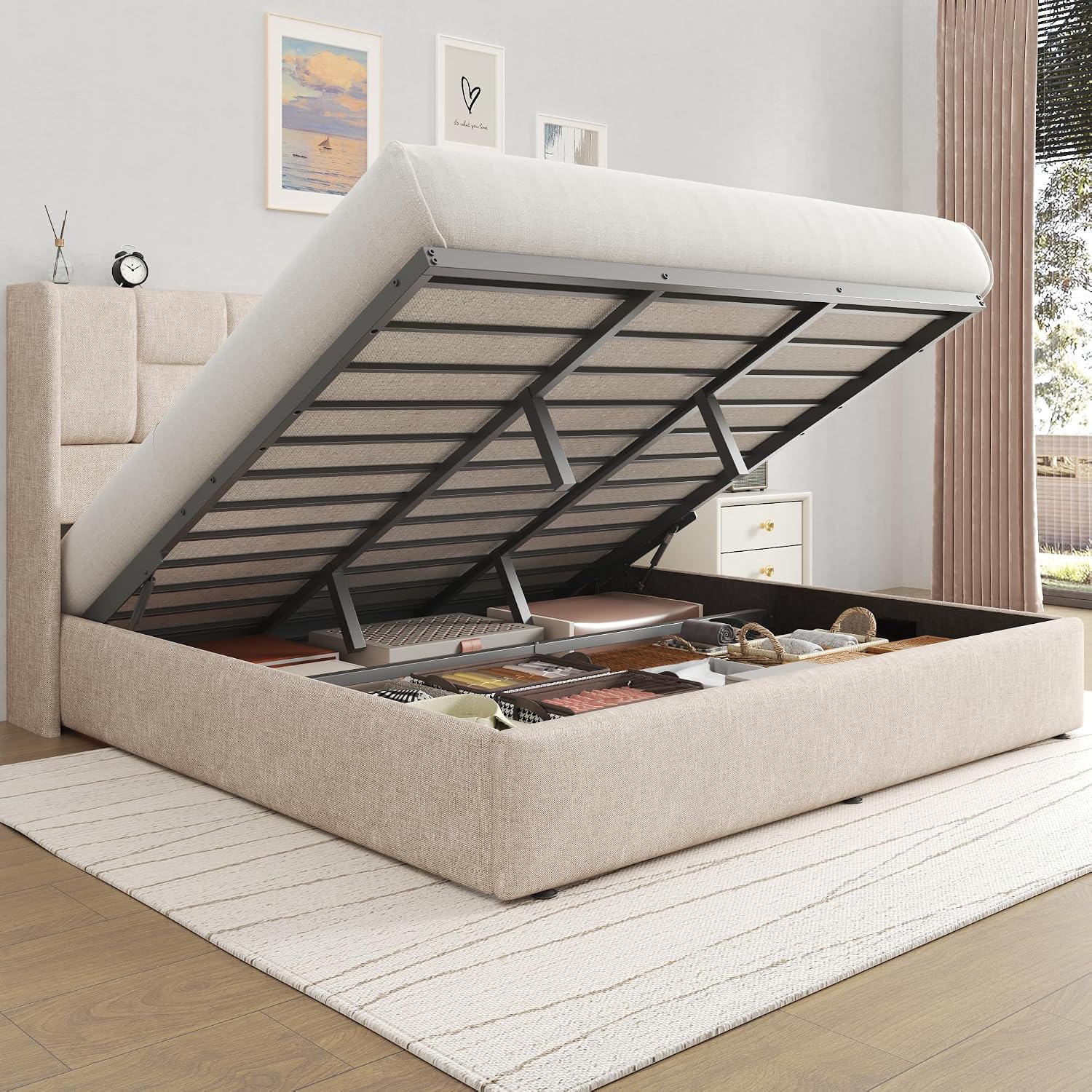 Gas Lift Storage Bed Hydraulic - 킹 사이즈 침대 프레임, 유압식 가스