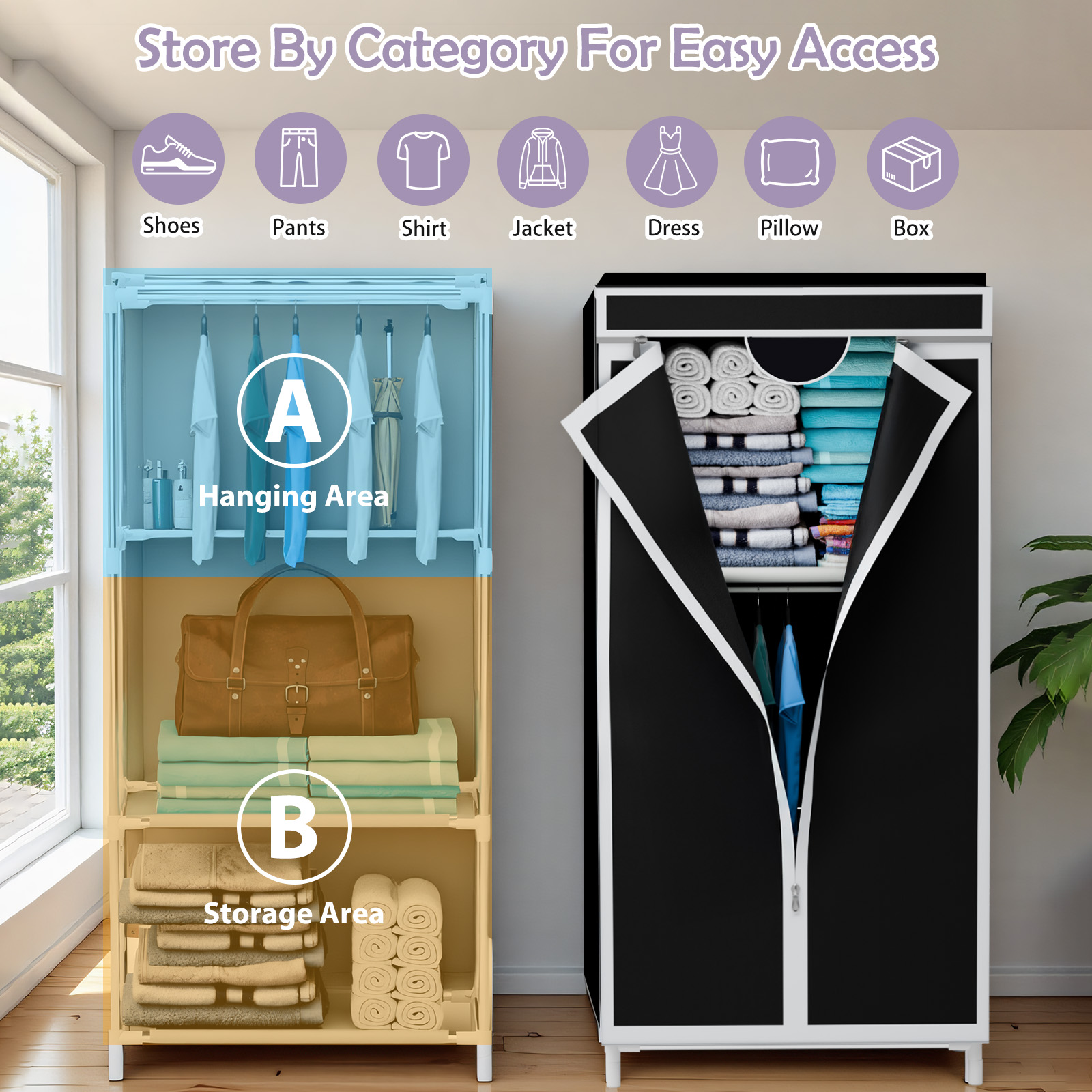Wardrobe Closet Portable Fabric Cover - 휴대용 패브릭 옷장 옷걸이, 걸이형 옷걸이,
