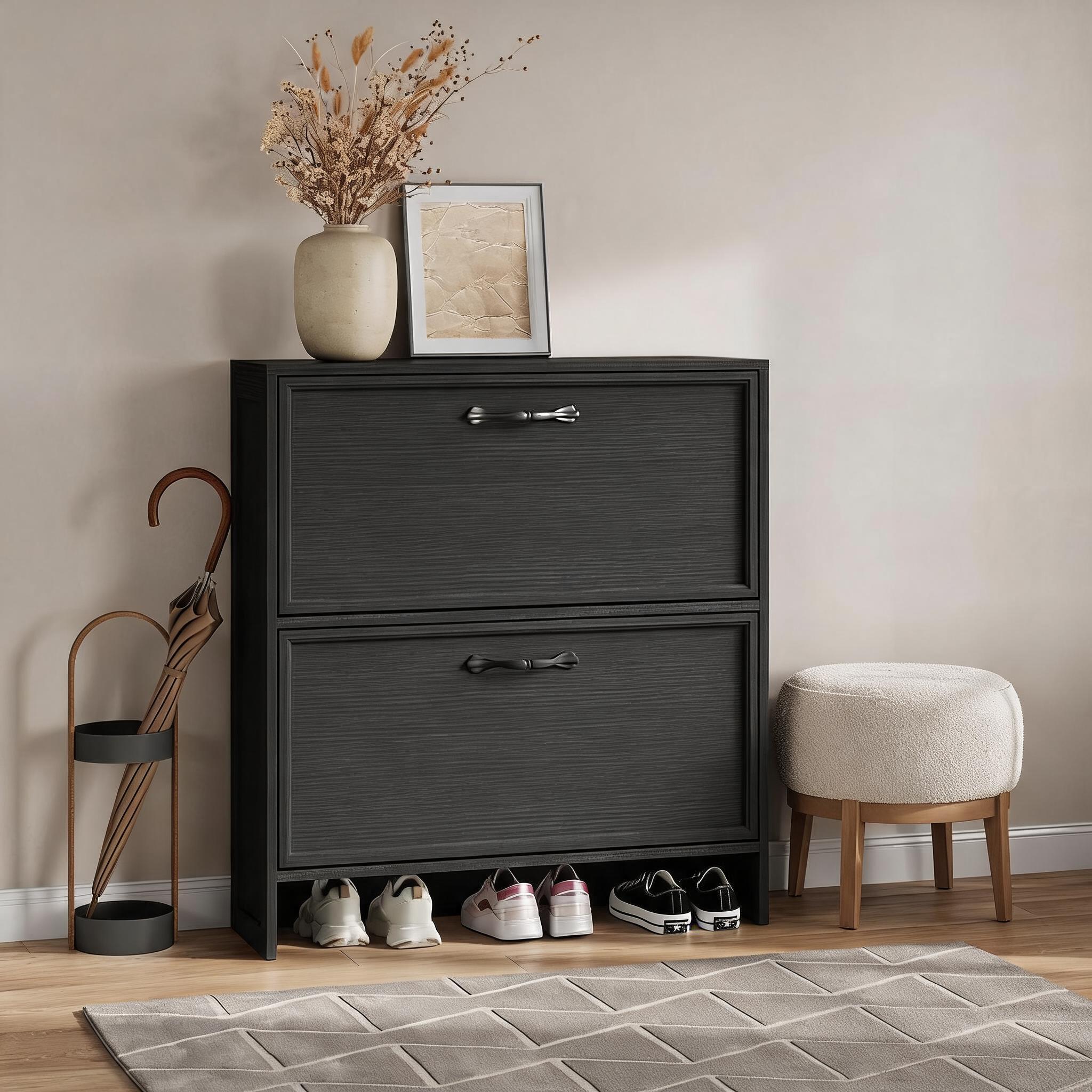 Shoe Rack Cabinet Narrow Entryway - 2단 플립형 신발장, 조절 가능한 선반,