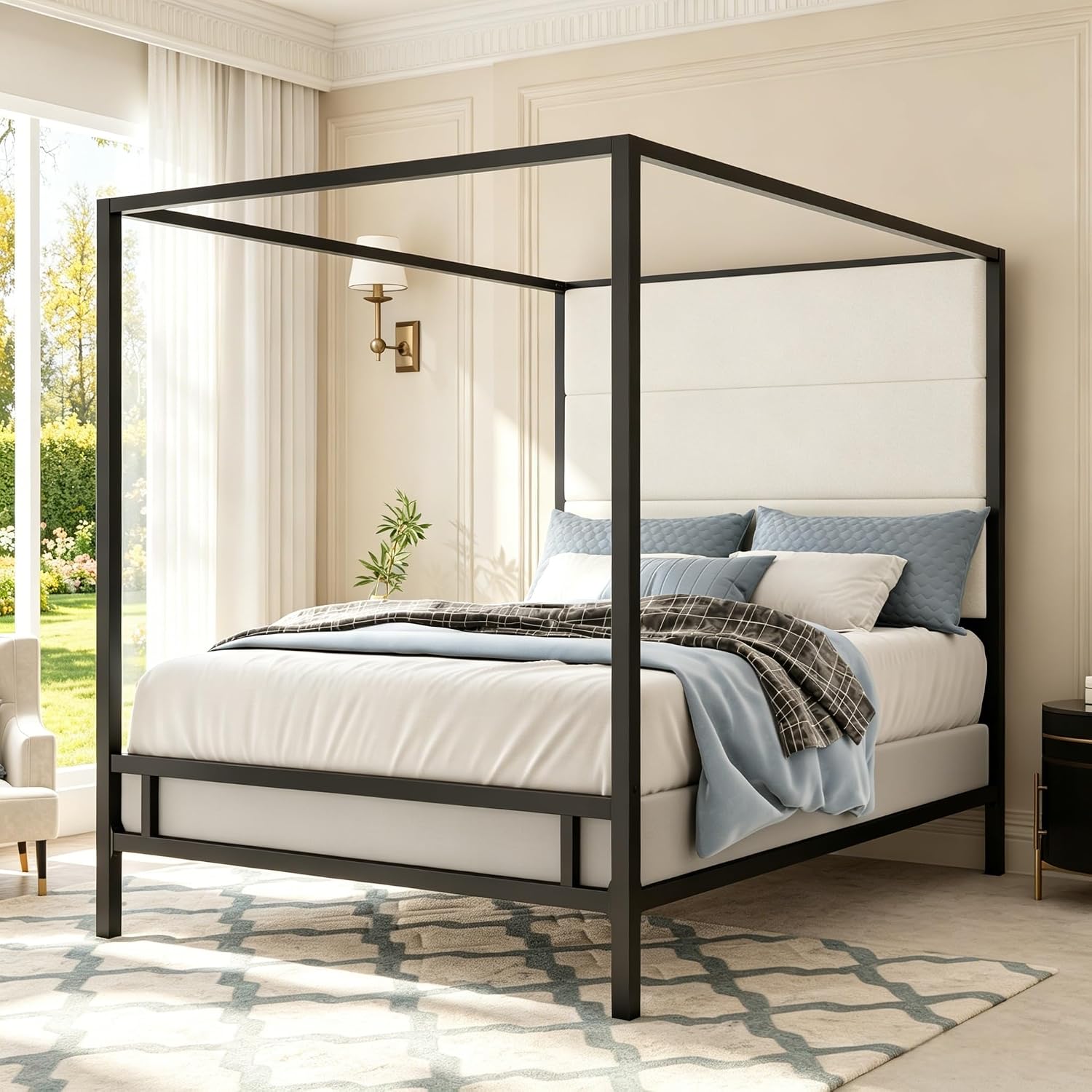 Canopy Bed Frame Metal Queen - 퀸 사이즈 캐노피 침대, 높은 벨벳