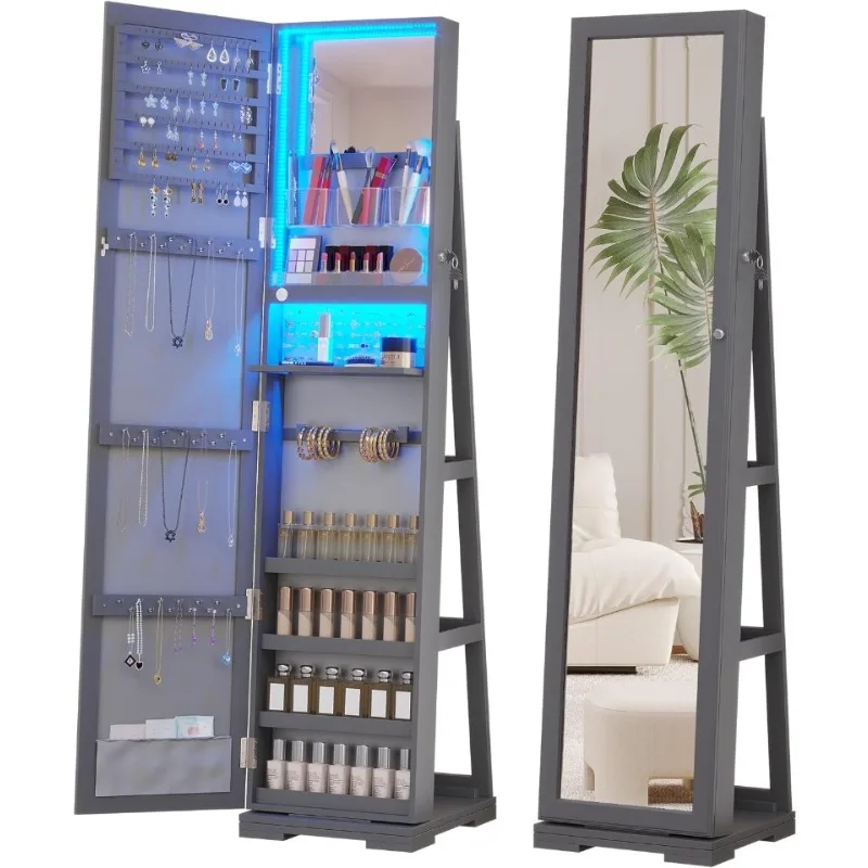 Full Length Mirror Jewelry Armoire - LED 조명 장식장 겸 전신 거울,