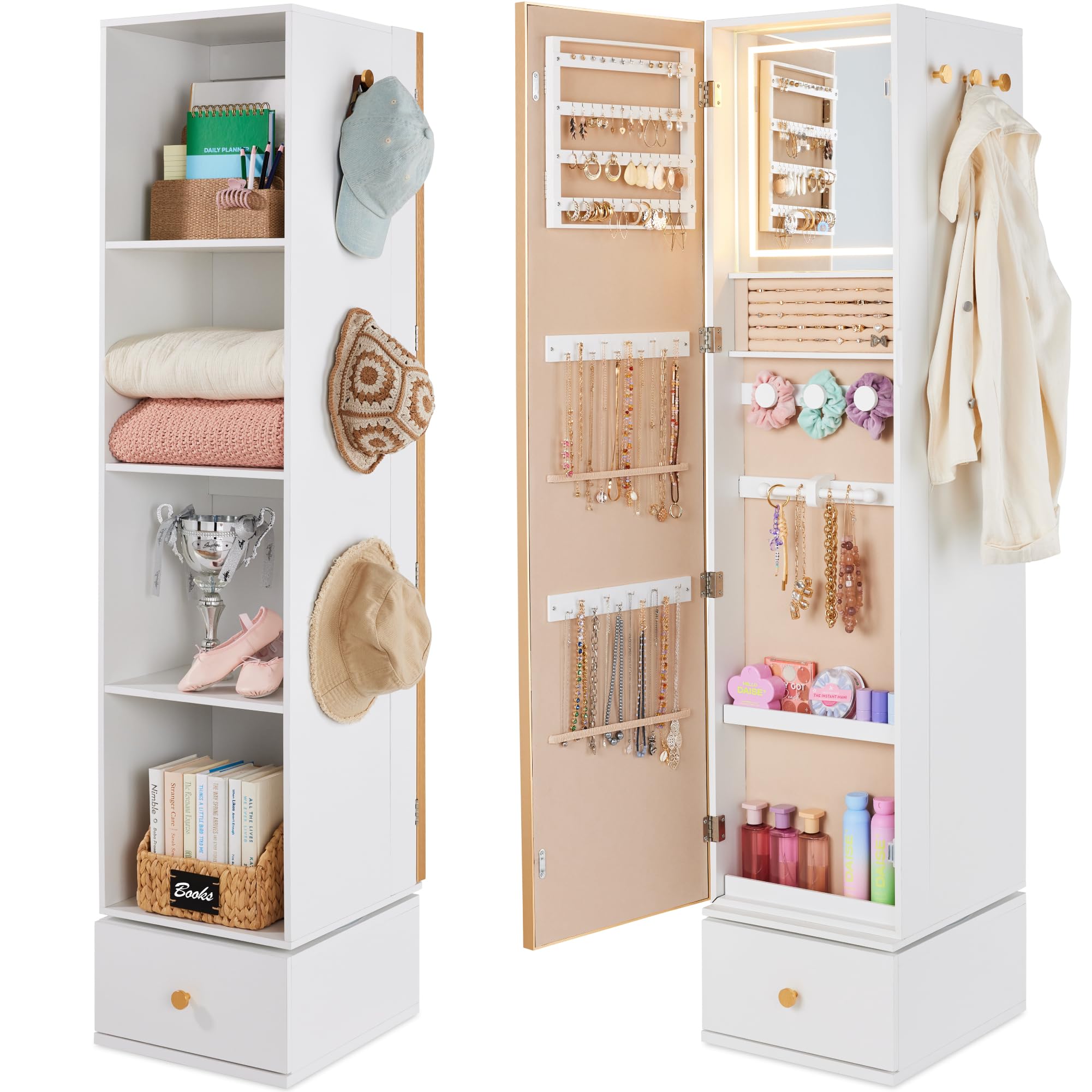 Full Length Mirror Jewelry Armoire - 회전 거울과 수납장, 360도 회전 주얼리
