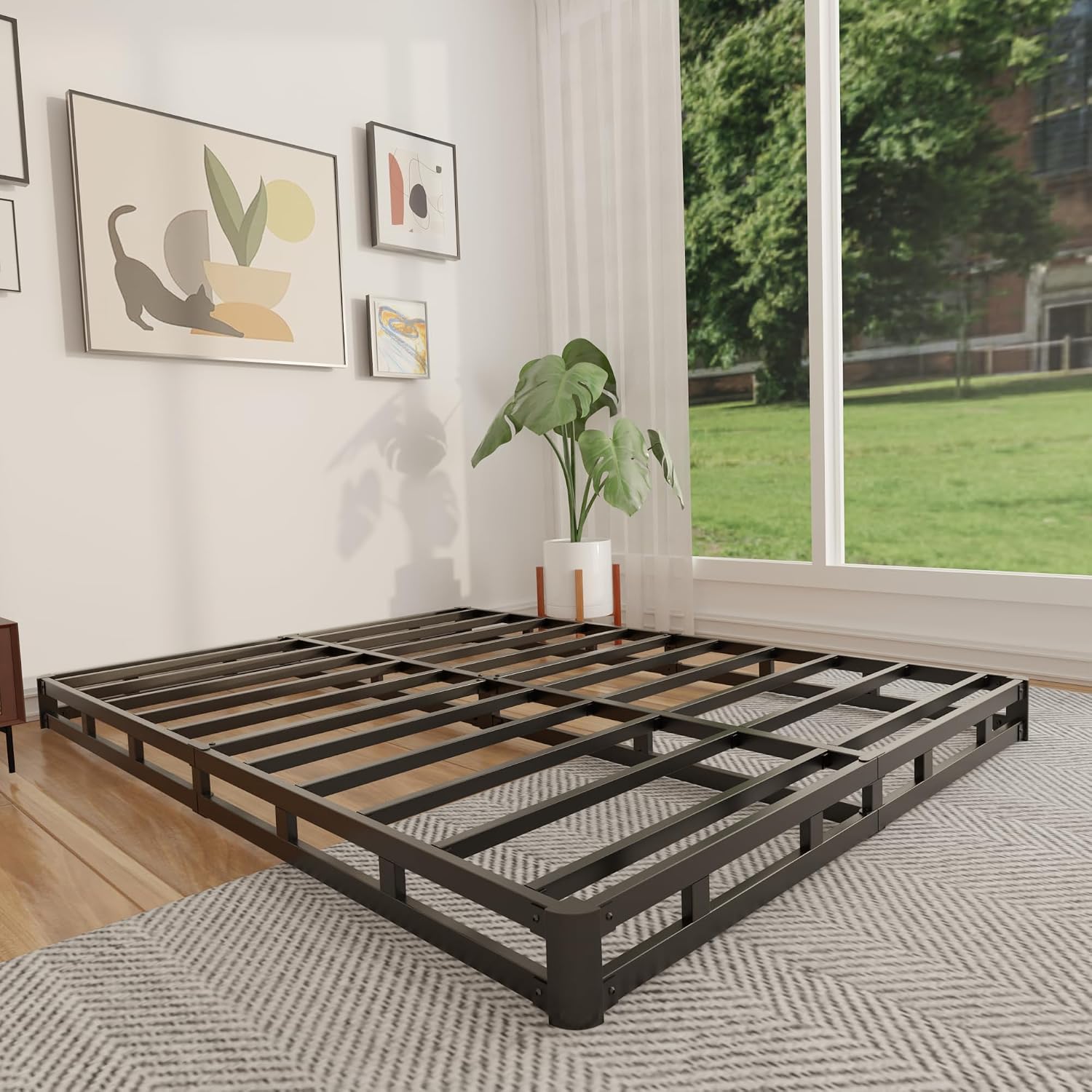 Canopy Bed Frame Metal Queen - 4인치 퀸 박스 스프링 로우 프로파일,