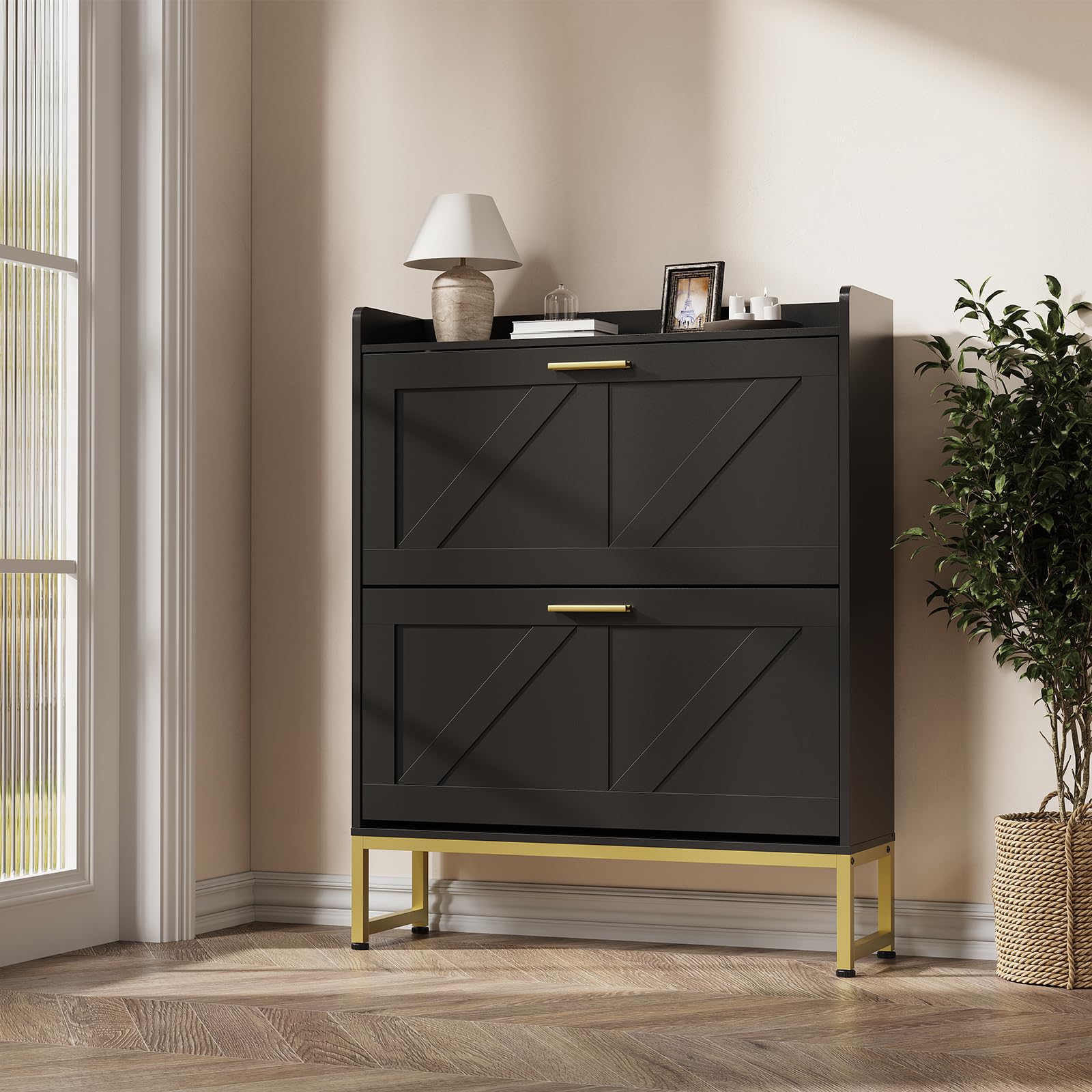 Shoe Rack Cabinet Narrow Entryway - 현관용 좁은 신발장, 2단 플립 서랍,