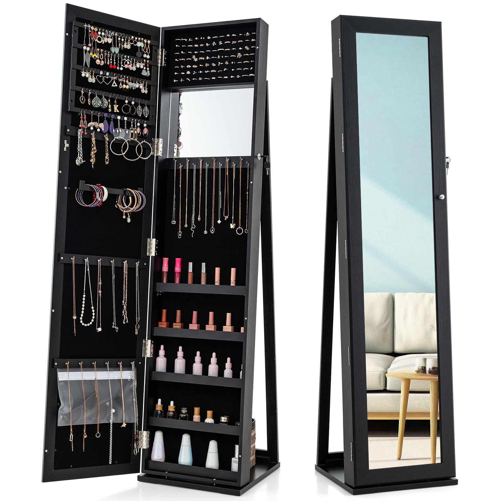 Full Length Mirror Jewelry Armoire - 62인치 높이의 전신 거울이 있는 보석