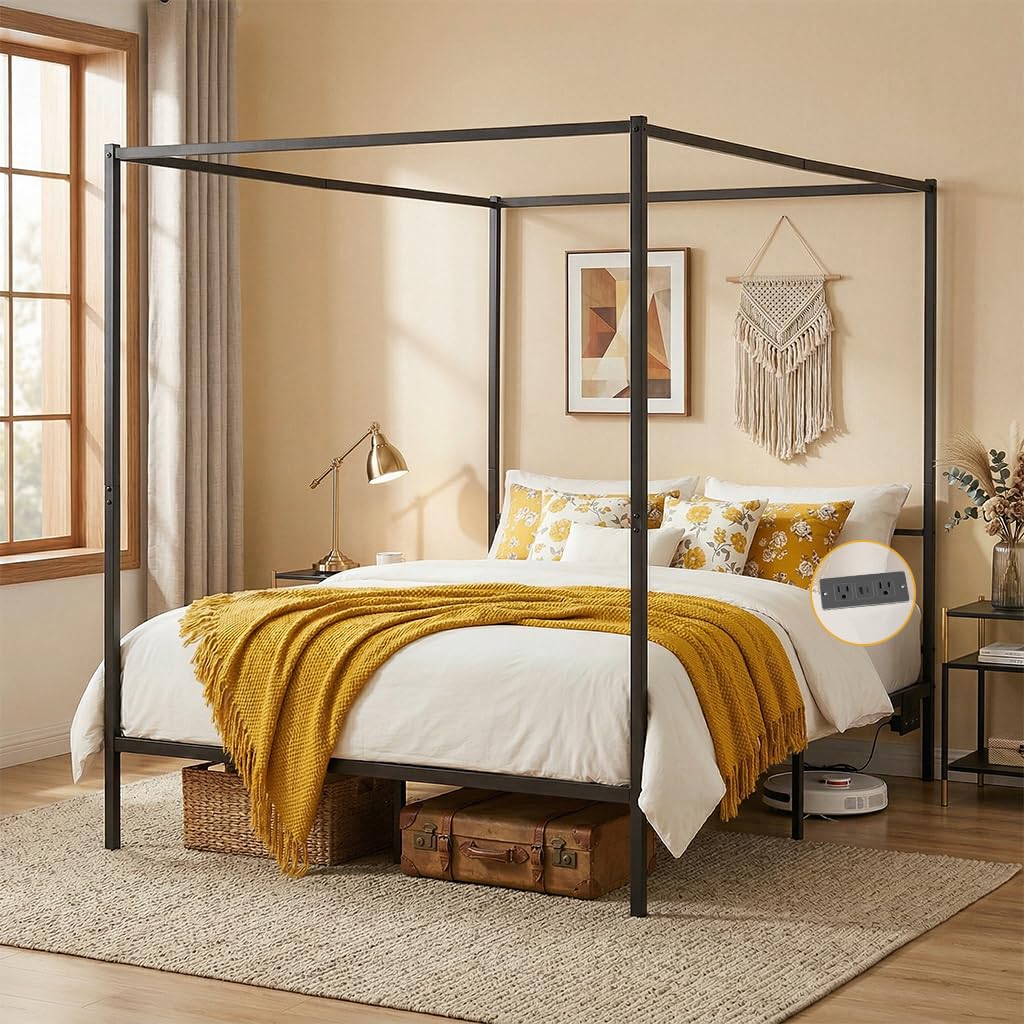 이동식 충전 스테이션이 있는 퀸 사이즈 메탈 캐노피 침 - Canopy Bed Frame Metal Queen 리뷰 및 가격