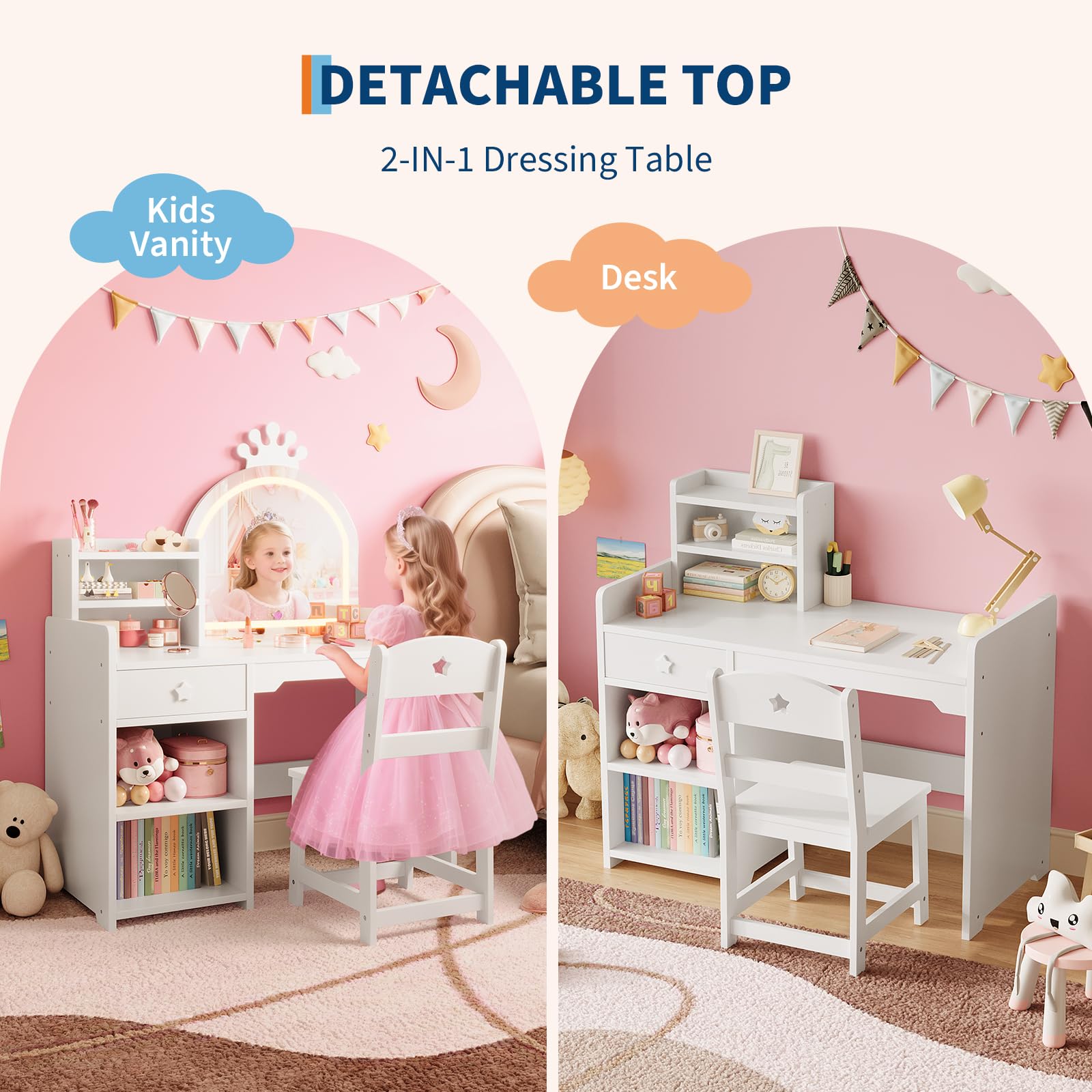어린이 화장대 세트 - 크라운 LED 조명 거울, 서랍 - Dressing Table Vanity With Lighted Mirror 리뷰 및 가격