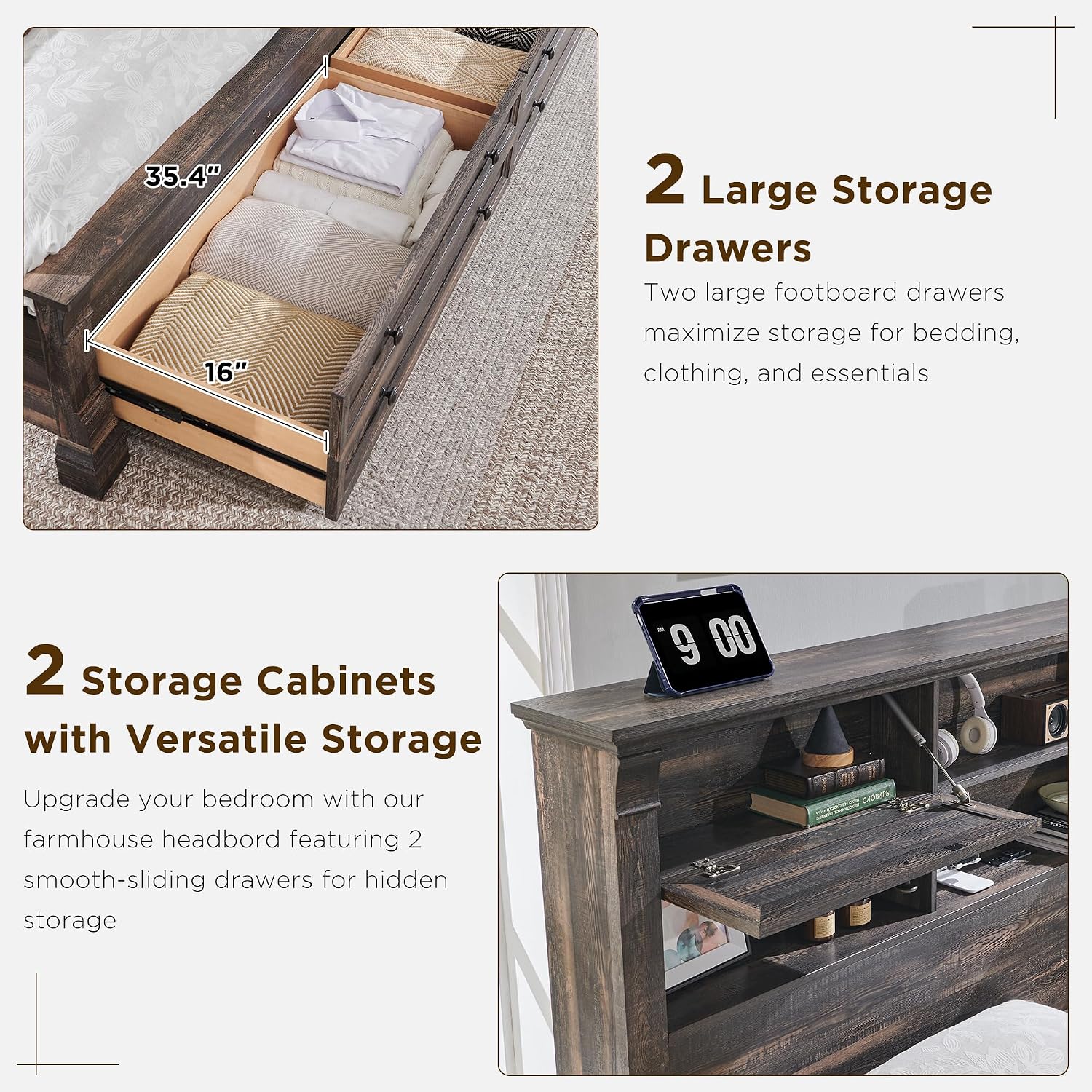 킹사이즈 침대 프레임, 54인치 헤드보드, 4개의 수납 - King Size Bed Frame With Storage Drawers 리뷰 및 가격