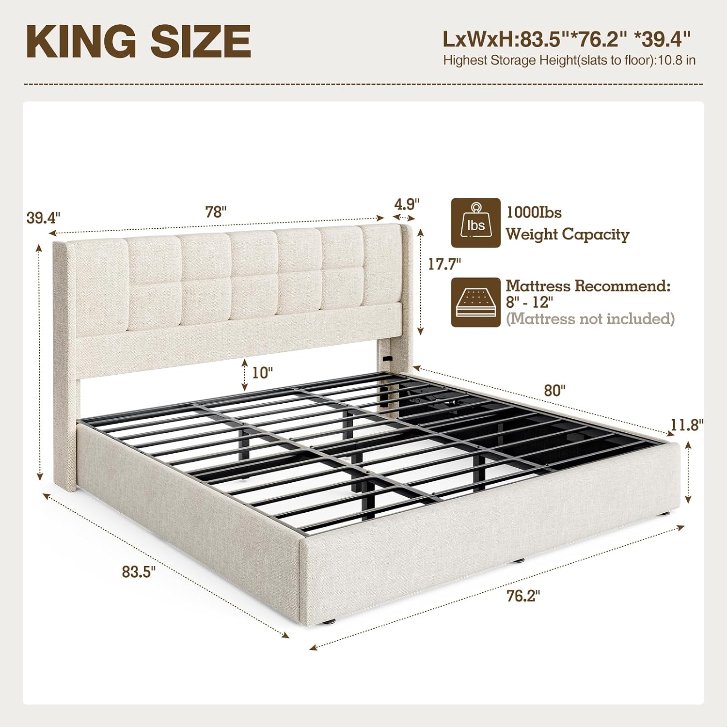 킹 사이즈 침대 프레임, 유압식 가스 리프트업 수납형, - Gas Lift Storage Bed Hydraulic 리뷰 및 가격