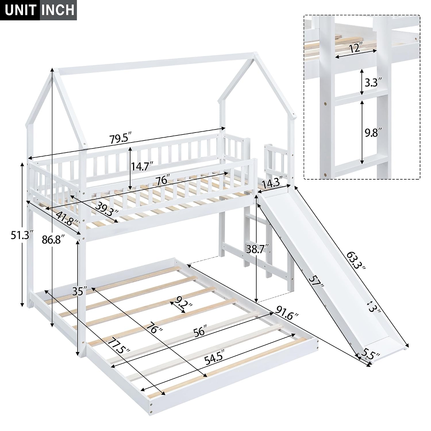 계단과 미끄럼틀이 있는 하우스형 이층 침대 |   트윈 - Bunk Bed With Stairs And Slide 리뷰 및 가격