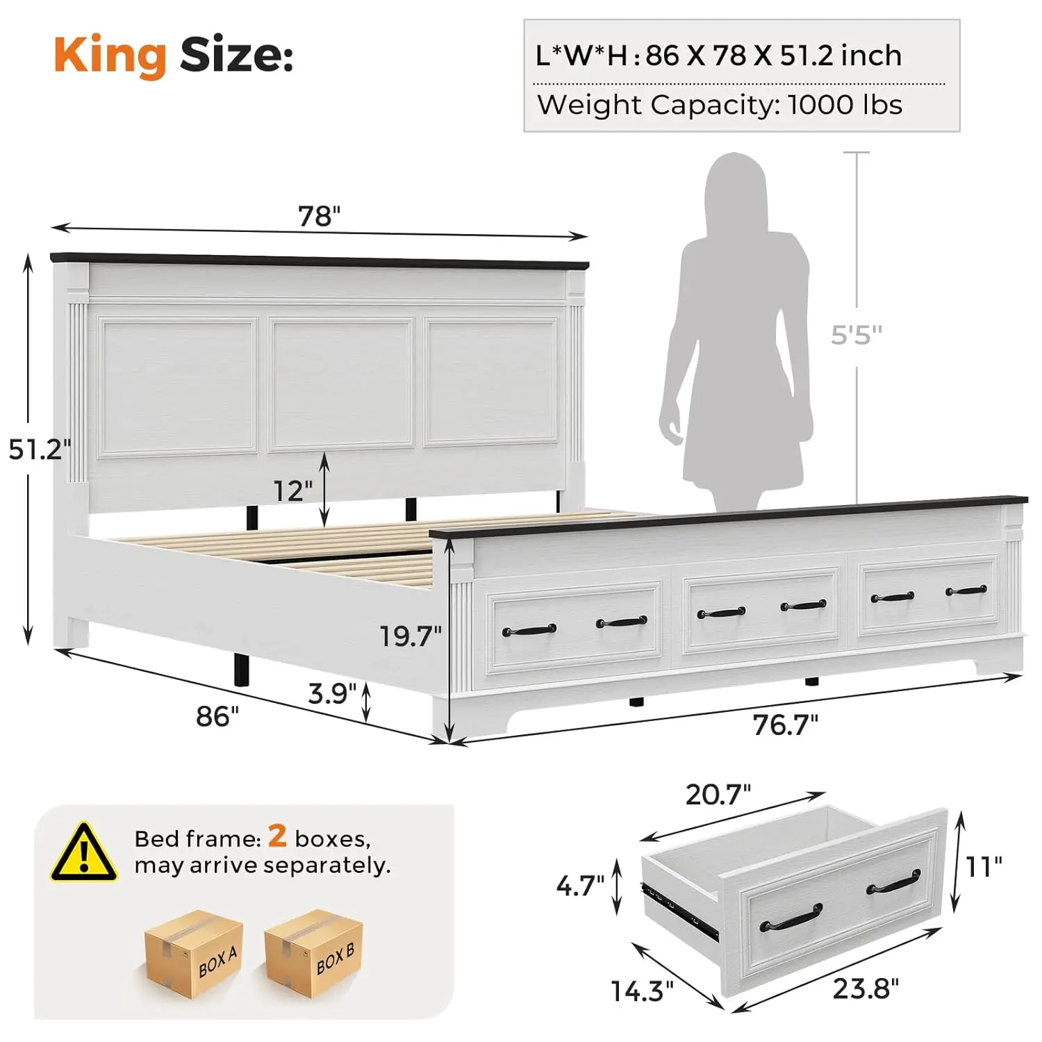 헤드보드와 수납 공간이 있는 농가 스타일의 킹사이즈 침 - King Size Bed Frame With Storage Drawers 리뷰 및 가격