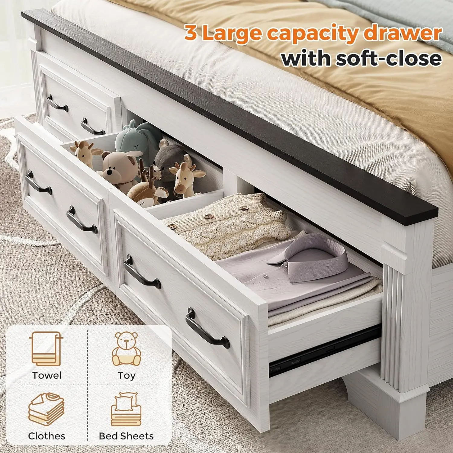 헤드보드와 수납 공간이 있는 농가 스타일의 킹사이즈 침 - King Size Bed Frame With Storage Drawers 리뷰 및 가격