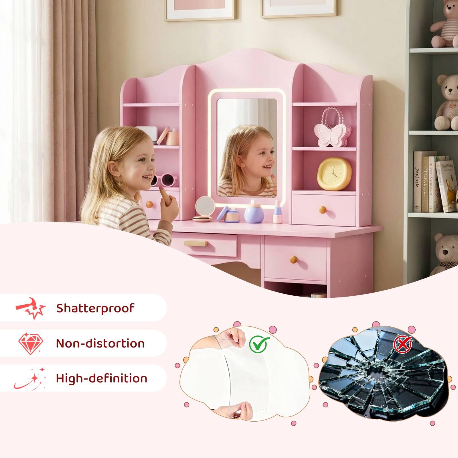 어린이용 화장대 세트 (3색 조명, 대용량 수납공간,  - Dressing Table Vanity With Lighted Mirror 리뷰 및 가격
