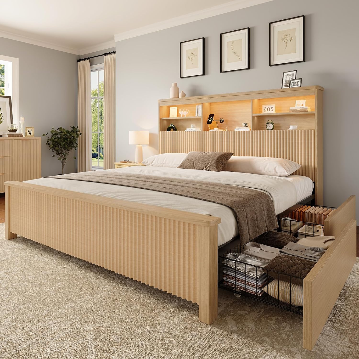 퀸사이즈 침대 프레임(수납 서랍 4개 포함), 내추럴  - Canopy Bed Frame Metal Queen 리뷰 및 가격