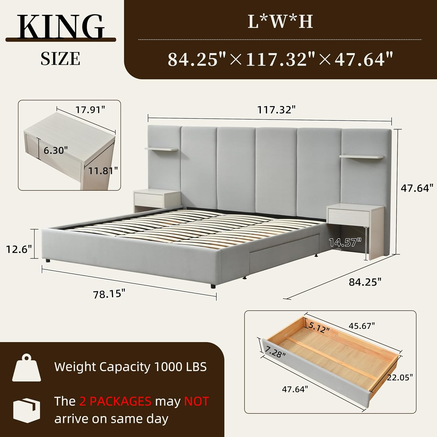 킹사이즈 침대 프레임(수납공간, 내장형 나이트스탠드 및 - King Size Bed Frame With Storage Drawers 리뷰 및 가격