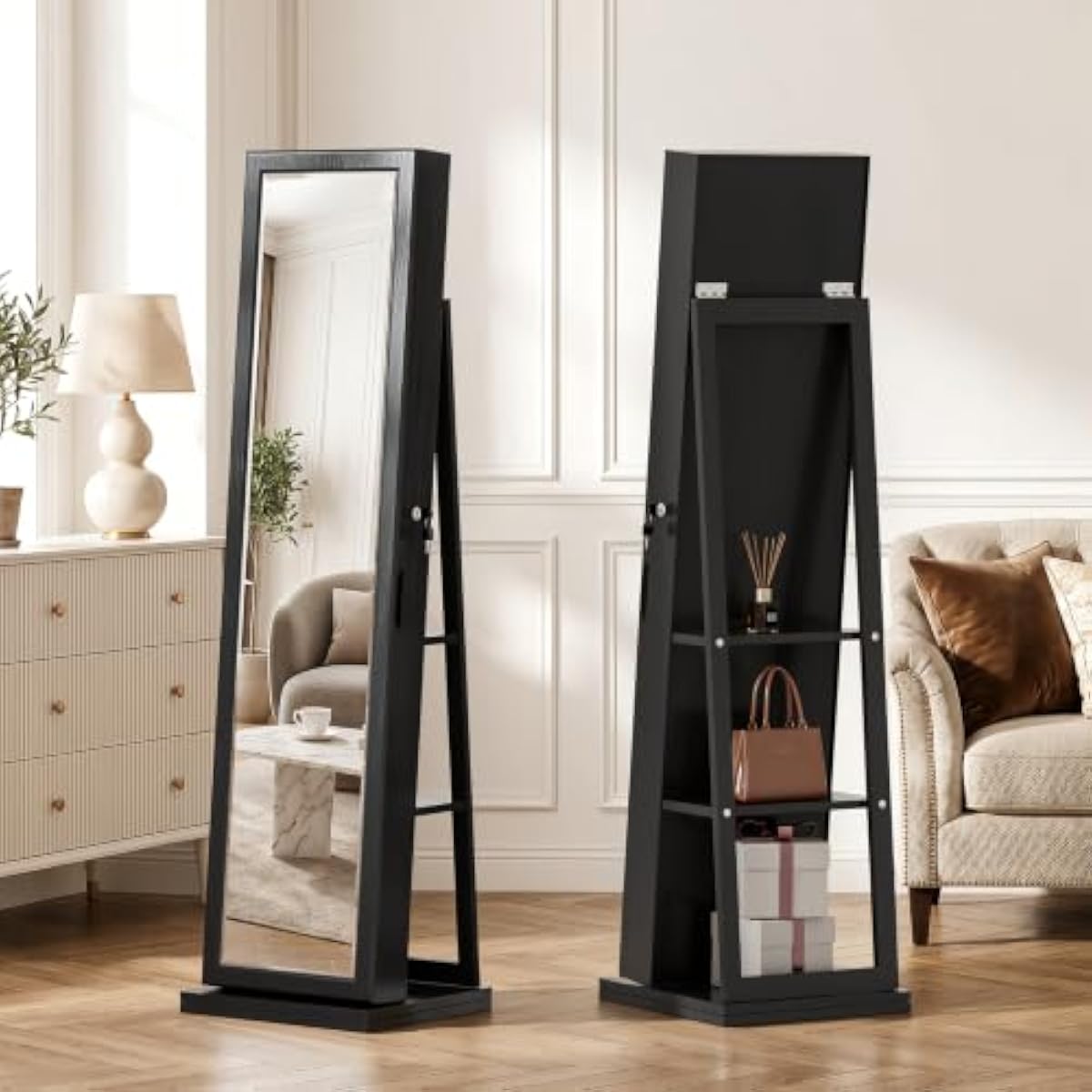 우아한 블랙 스탠딩 주얼리 아르무아르, 전신 회전 거울 - Full Length Mirror Jewelry Armoire 리뷰 및 가격