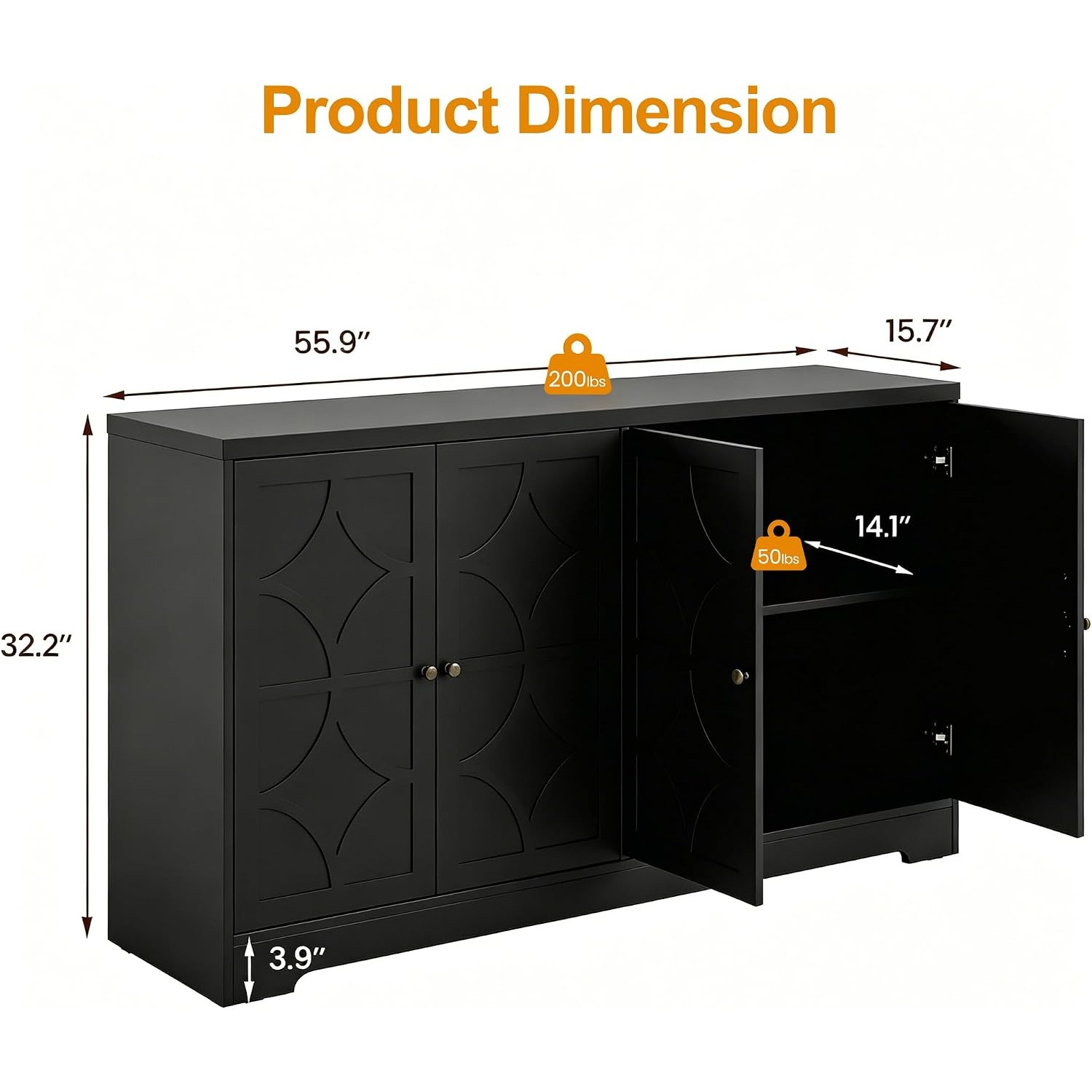 수납 공간이 있는 사이드보드 뷔페장, 4개의 조각 장식 - Storage 리뷰 및 가격