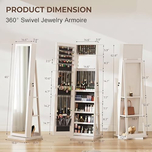 360 °   회전식 보석함(전신 거울 포함), 잠금  - Full Length Mirror Jewelry Armoire 리뷰 및 가격