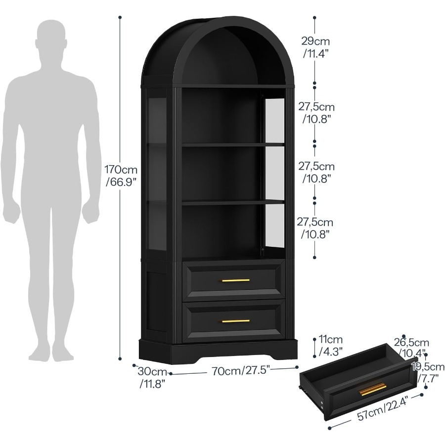 전시용 수납장, 2개의 서랍이 있는 높은 아치형 책장, - Storage 리뷰 및 가격