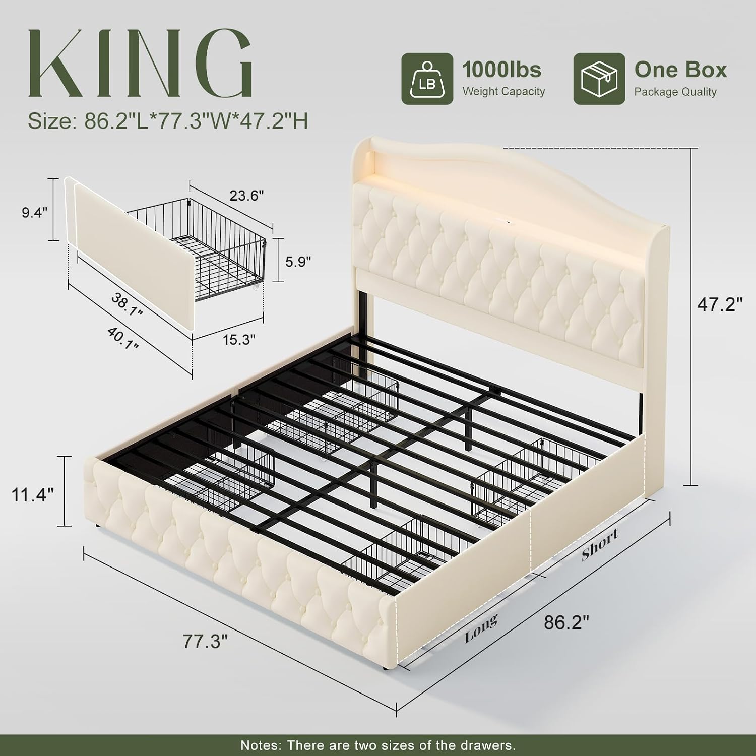 킹사이즈 플랫폼 침대 프레임, 4개 수납 서랍 포함,  - King Size Bed Frame With Storage Drawers 리뷰 및 가격