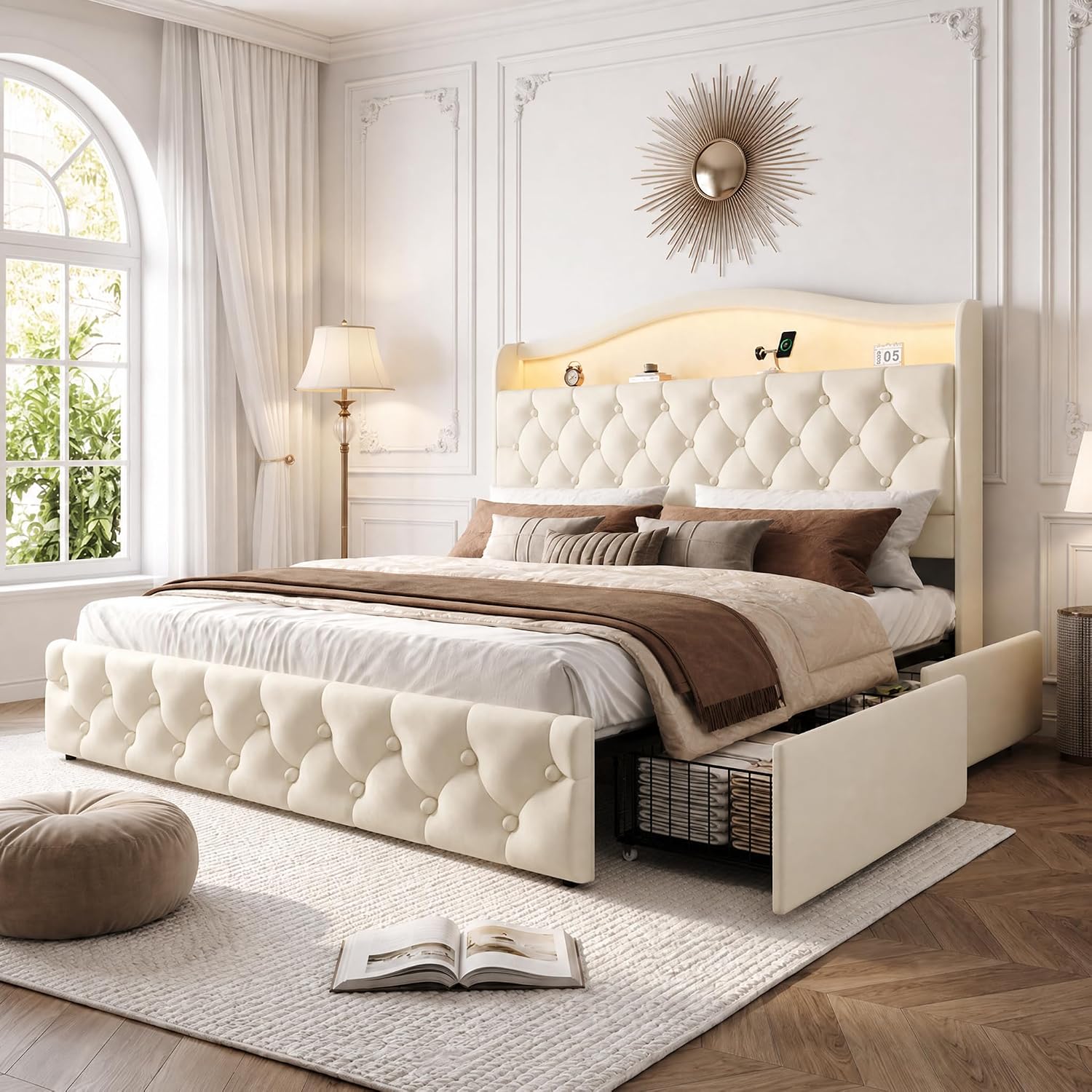 킹사이즈 플랫폼 침대 프레임, 4개 수납 서랍 포함,  - King Size Bed Frame With Storage Drawers 리뷰 및 가격