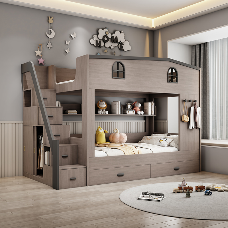 북유럽 스타일 이층 어린이 침대, 안전한 목재 로프트  - Bunk Bed With Stairs And Slide 리뷰 및 가격