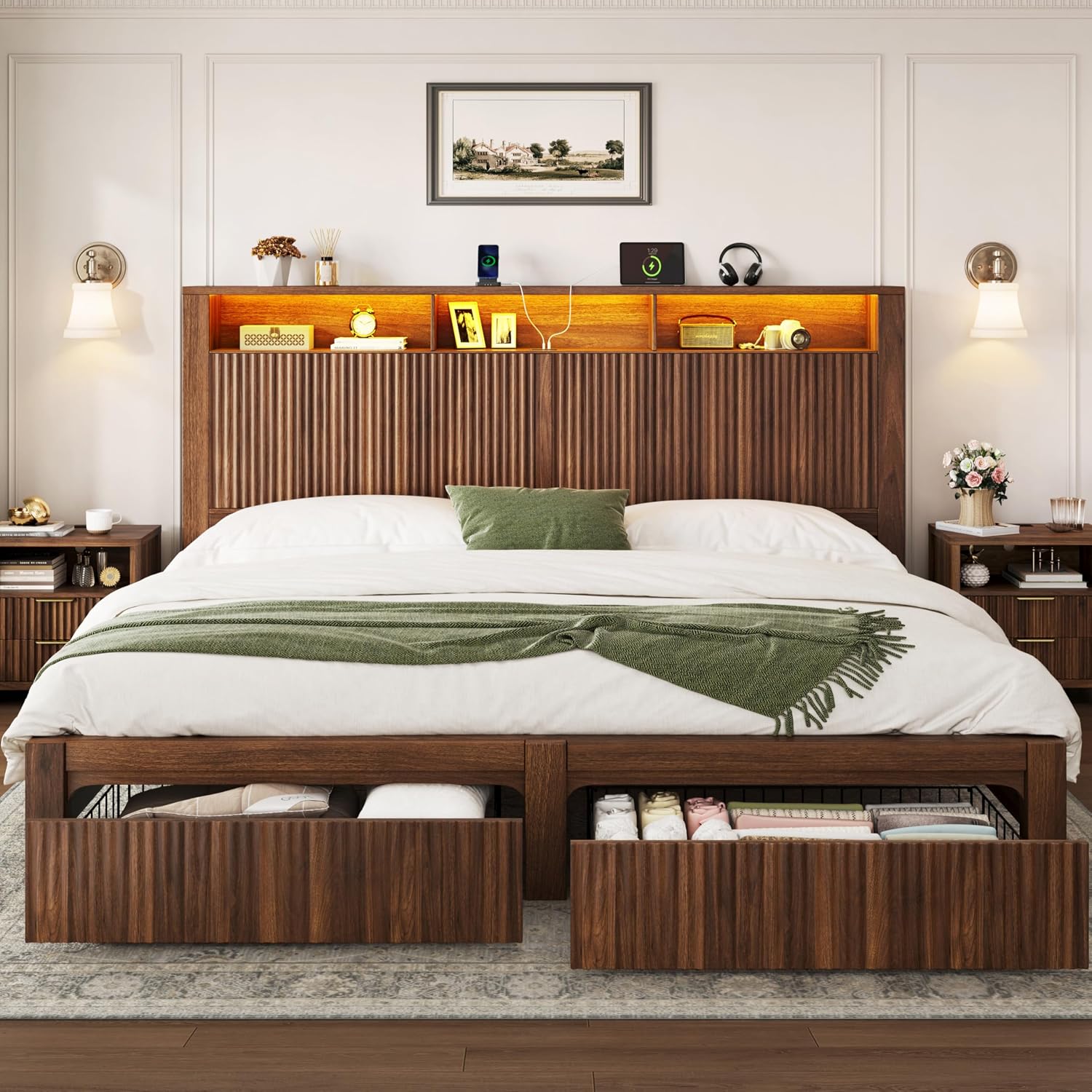 킹사이즈 침대 프레임 및 헤드보드& 수납 서랍 2개,  - King Size Bed Frame With Storage Drawers 리뷰 및 가격