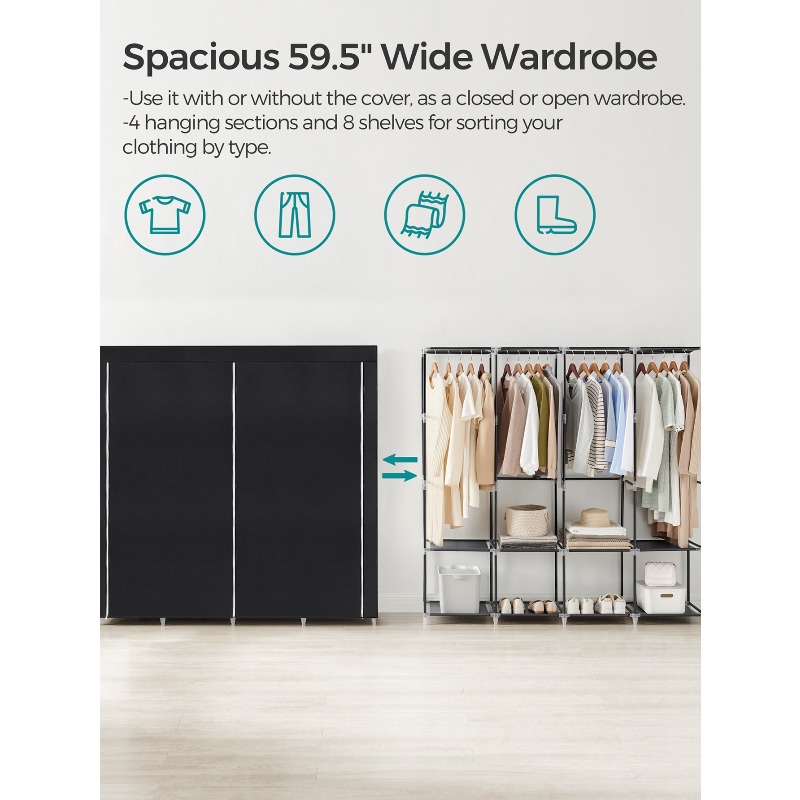 휴대용 옷장, 커버가 있는 옷장 정리함, 4개의 걸이봉 - Wardrobe Closet Portable Fabric Cover 리뷰 및 가격