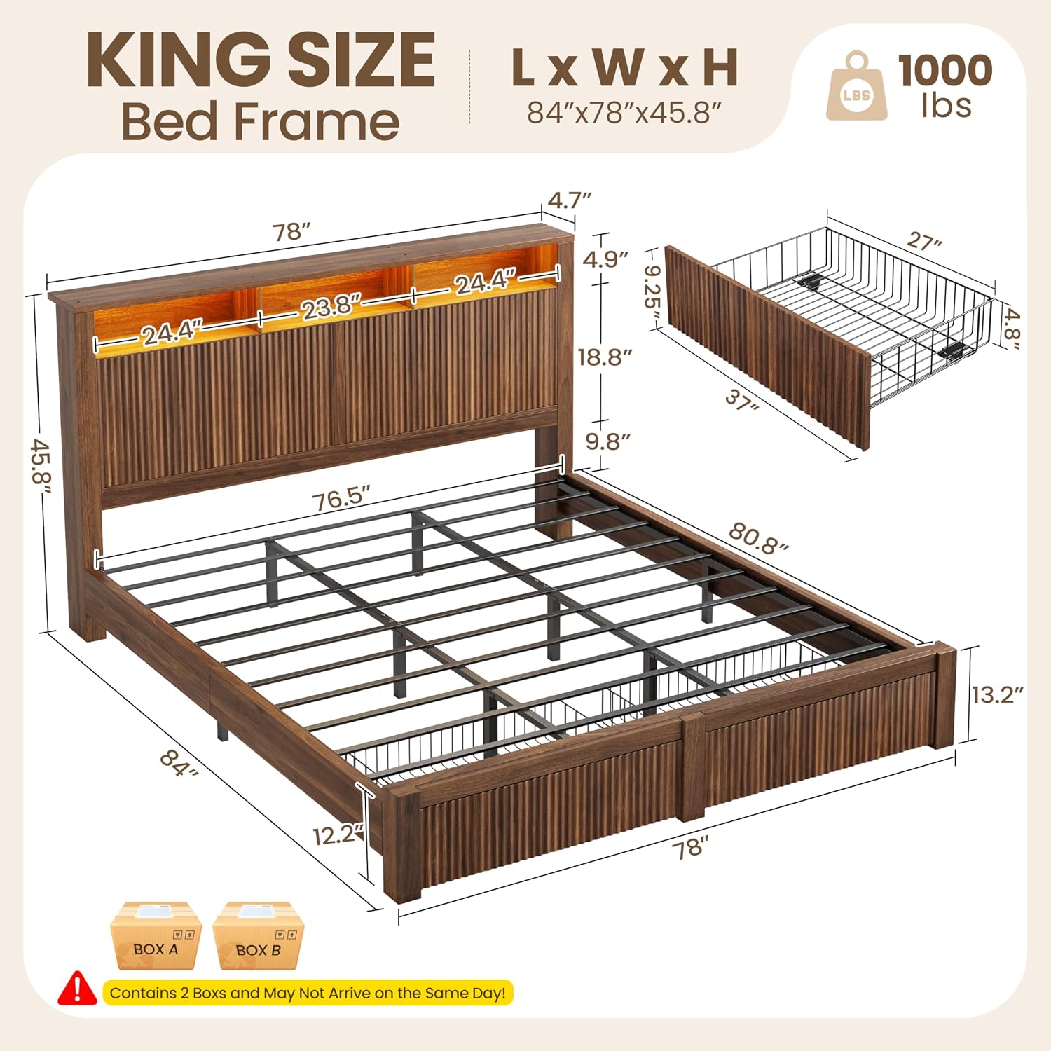 킹사이즈 침대 프레임 및 헤드보드 & 수납 서랍 2개, - King Size Bed Frame With Storage Drawers 리뷰 및 가격