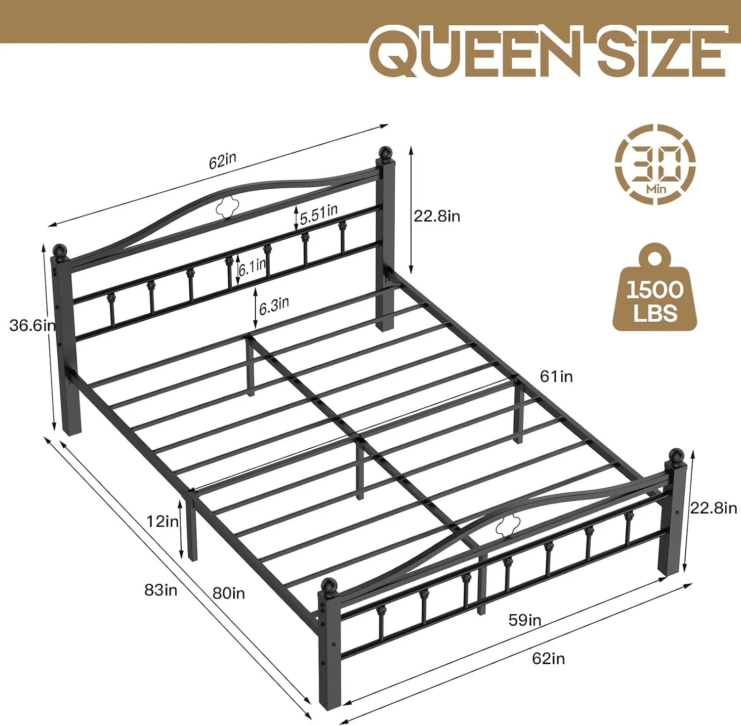 퀸 사이즈 메탈 침대 프레임(헤드보드 포함) |   1 - Canopy Bed Frame Metal Queen 리뷰 및 가격