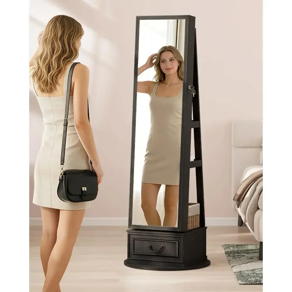 360 °   회전식 잠금장치가 있는 고급스러운 보석  - Full Length Mirror Jewelry Armoire 리뷰 및 가격