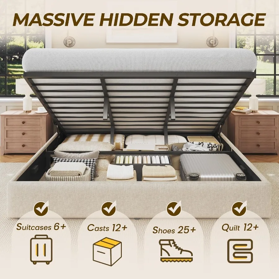 사이즈 조절이 가능한 수납형 침대 프레임, 린넨 소재로 - Gas Lift Storage Bed Hydraulic 리뷰 및 가격