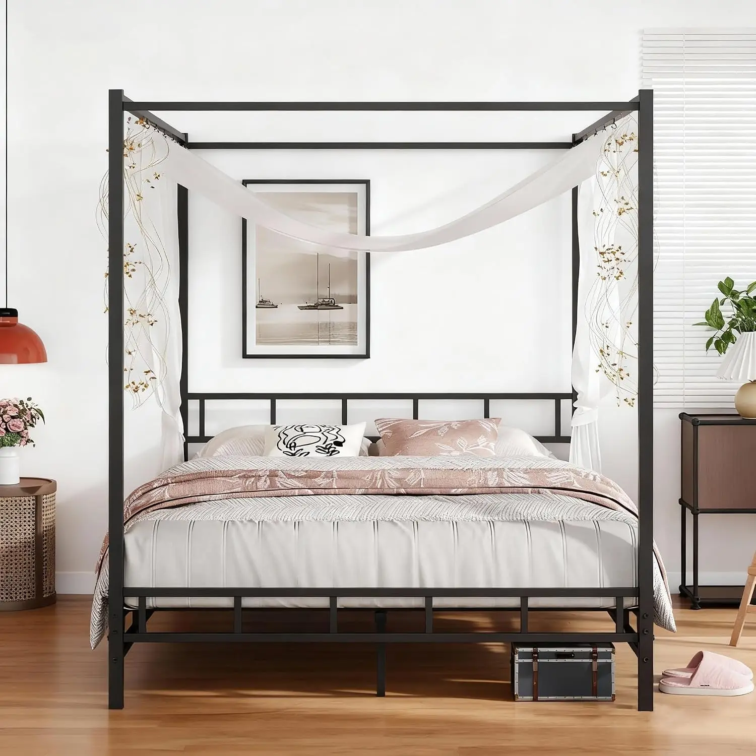 메탈 캐노피 침대 프레임 퀸 사이즈, 메탈 슬랫 지지대 - Canopy Bed Frame Metal Queen 리뷰 및 가격
