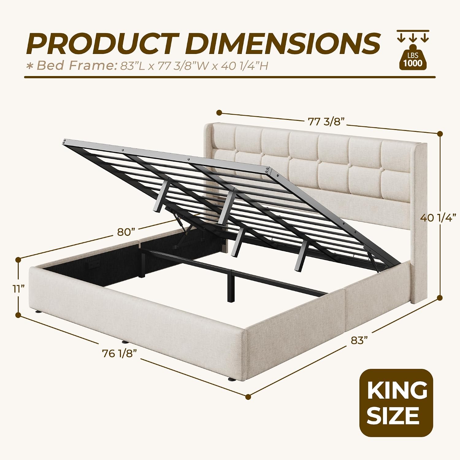 킹사이즈 리프트 수납형 침대 프레임, 윙백 헤드보드가  - Gas Lift Storage Bed Hydraulic 리뷰 및 가격