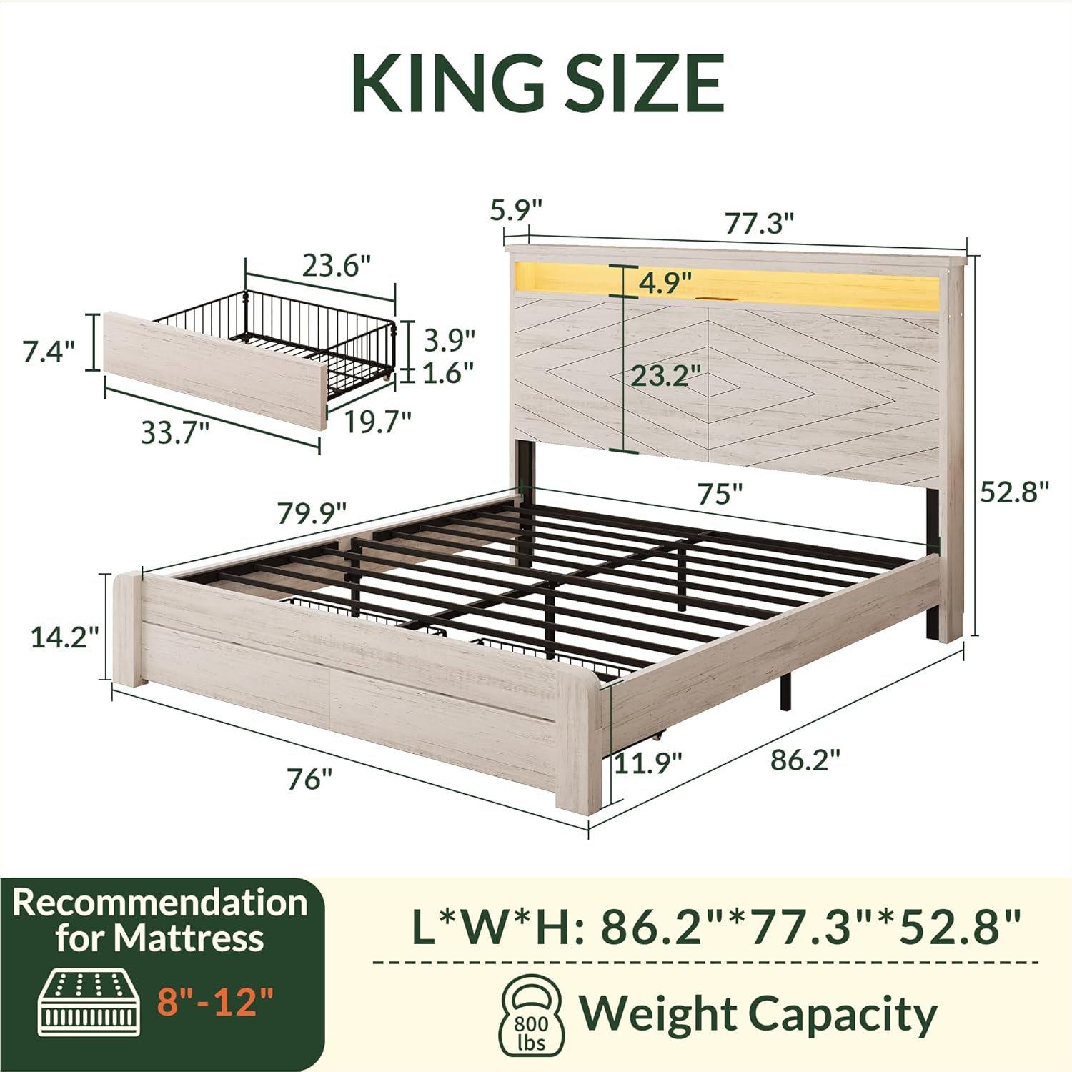 킹사이즈 원목 플랫폼 침대 프레임 (헤드보드 포함) | - King Size Bed Frame With Storage Drawers 리뷰 및 가격