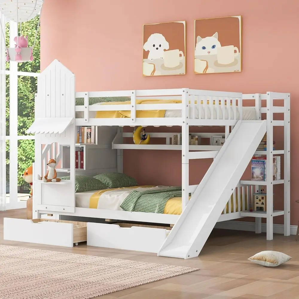 트윈 오버 트윈 이층 침대, 슬라이드 계단 및 수납 선 - Bunk Bed With Stairs And Slide 리뷰 및 가격
