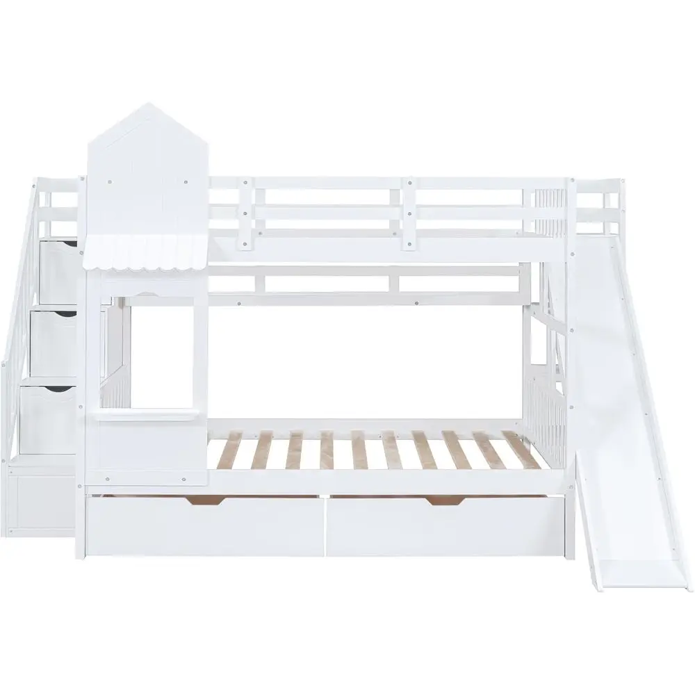 트윈 오버 트윈 이층 침대, 슬라이드 계단 및 수납 선 - Bunk Bed With Stairs And Slide 리뷰 및 가격