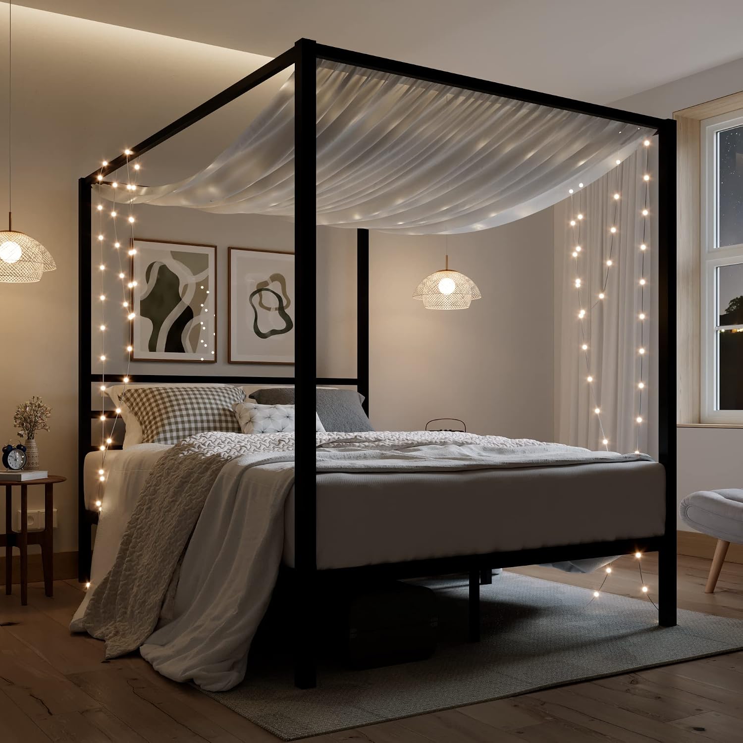퀸 메탈 캐노피 침대 프레임, 고강도 플랫폼 수납형,  - Canopy Bed Frame Metal Queen 리뷰 및 가격