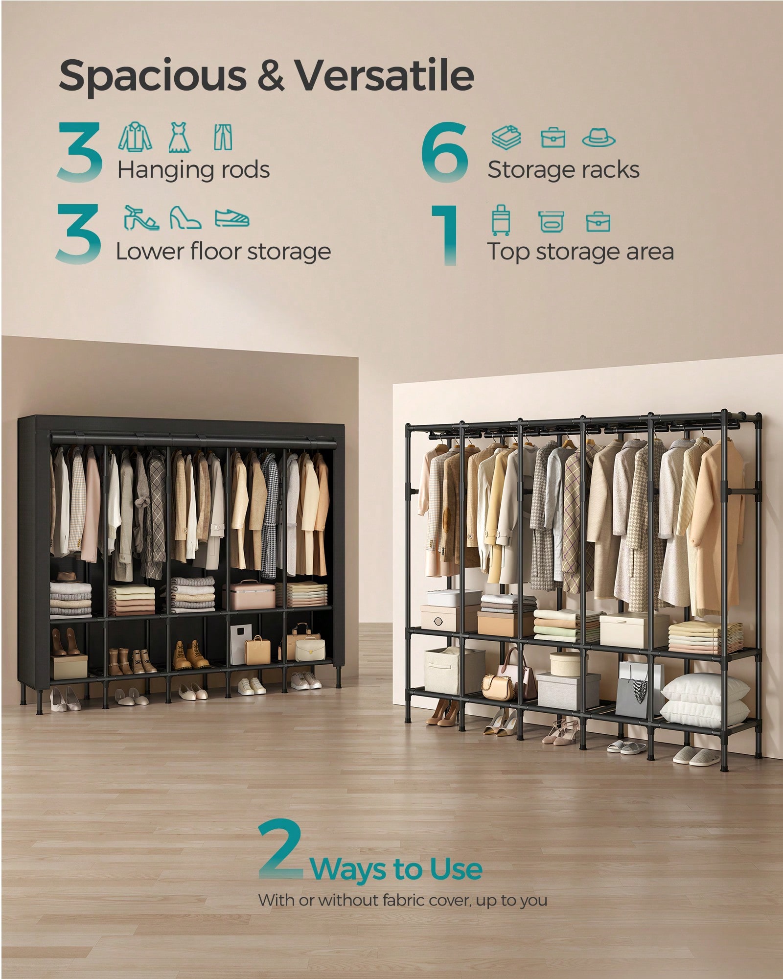 튼튼한 휴대용 옷장, 모던한 블랙 디자인의 독립형 의류 - Wardrobe Closet Portable Fabric Cover 리뷰 및 가격