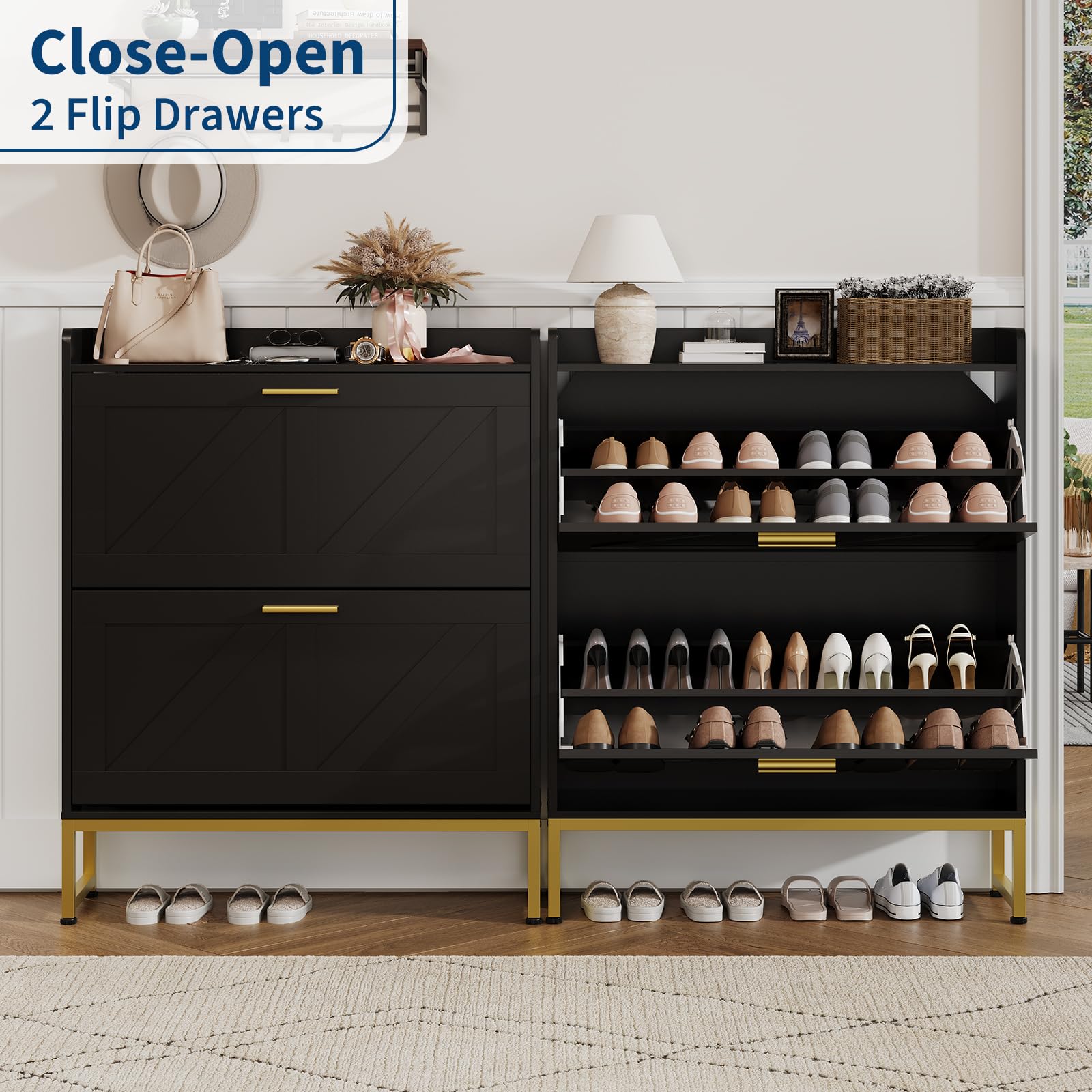 현관용 좁은 신발장, 2단 플립 서랍, 조절 가능한 선 - Shoe Rack Cabinet Narrow Entryway 리뷰 및 가격
