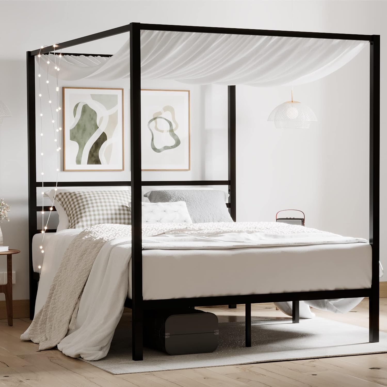 퀸 메탈 캐노피 침대 프레임, 고강도 지지대, 화이트, - Canopy Bed Frame Metal Queen 리뷰 및 가격