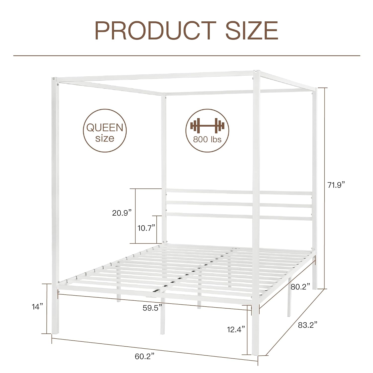 퀸 메탈 캐노피 침대 프레임, 고강도 지지대, 화이트, - Canopy Bed Frame Metal Queen 리뷰 및 가격