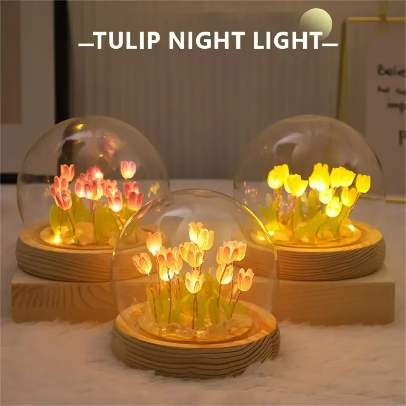 LED DIY 수제 미니 튤립 밤 빛 재료 소녀를위한  - Floating Nightstand With Led Light 리뷰 및 가격