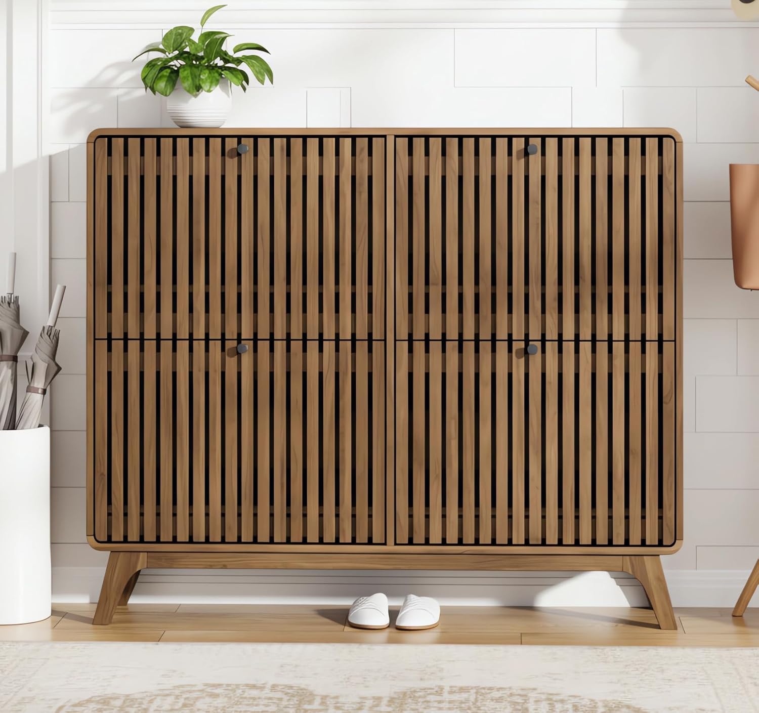 # 대형 대나무 신발장(4개 플립 서랍 포함), 현관/ - Shoe Rack Cabinet Narrow Entryway 리뷰 및 가격