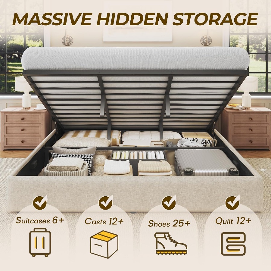 사이즈 조절이 가능한 수납형 침대 프레임, 린넨 소재로 - Gas Lift Storage Bed Hydraulic 리뷰 및 가격