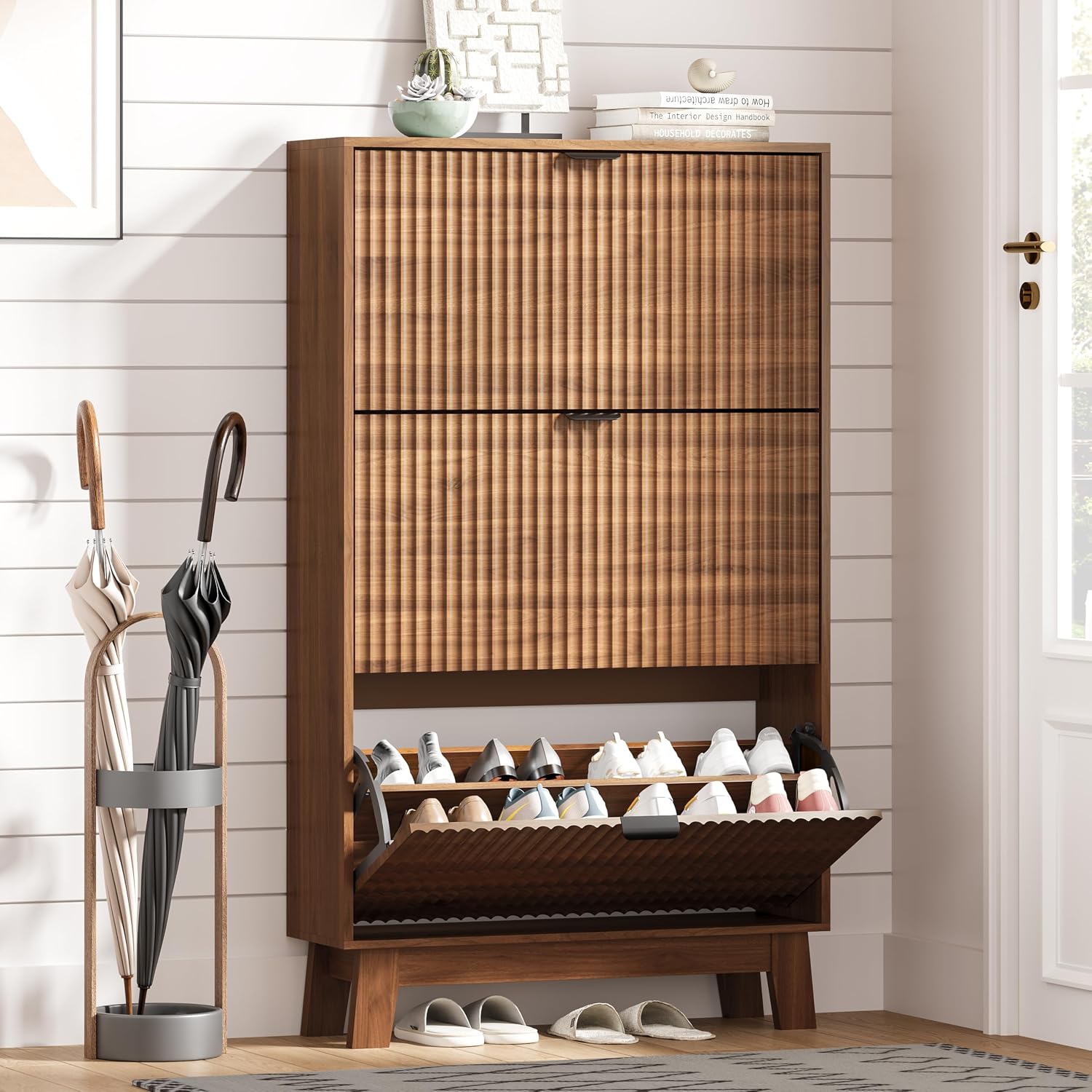 현관 신발장 수납장 3단 플립 서랍 플루트형 좁은 신발 - Shoe Rack Cabinet Narrow Entryway 리뷰 및 가격