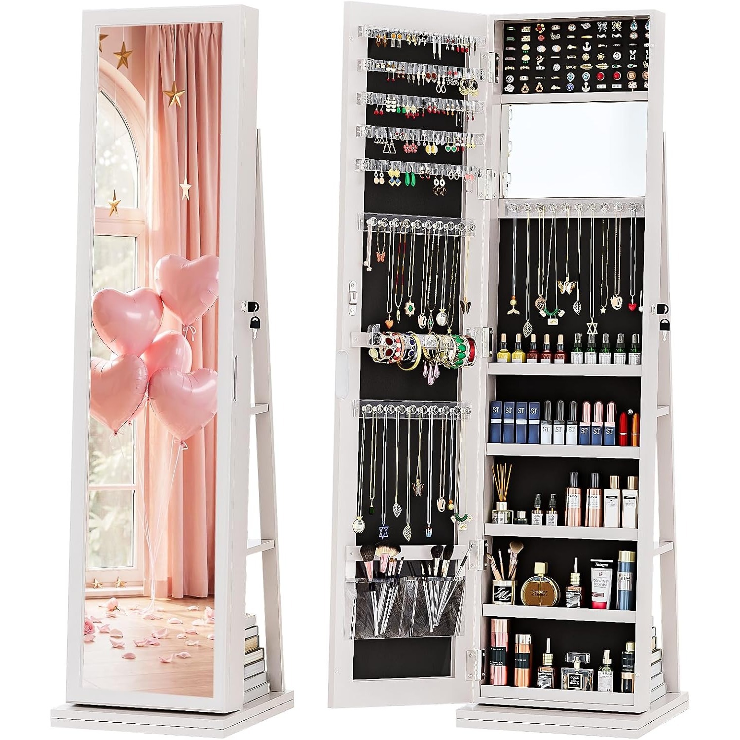 4-in-1 보석함, 잠금 가능한 스탠딩형 보석장, 화 - Full Length Mirror Jewelry Armoire 리뷰 및 가격