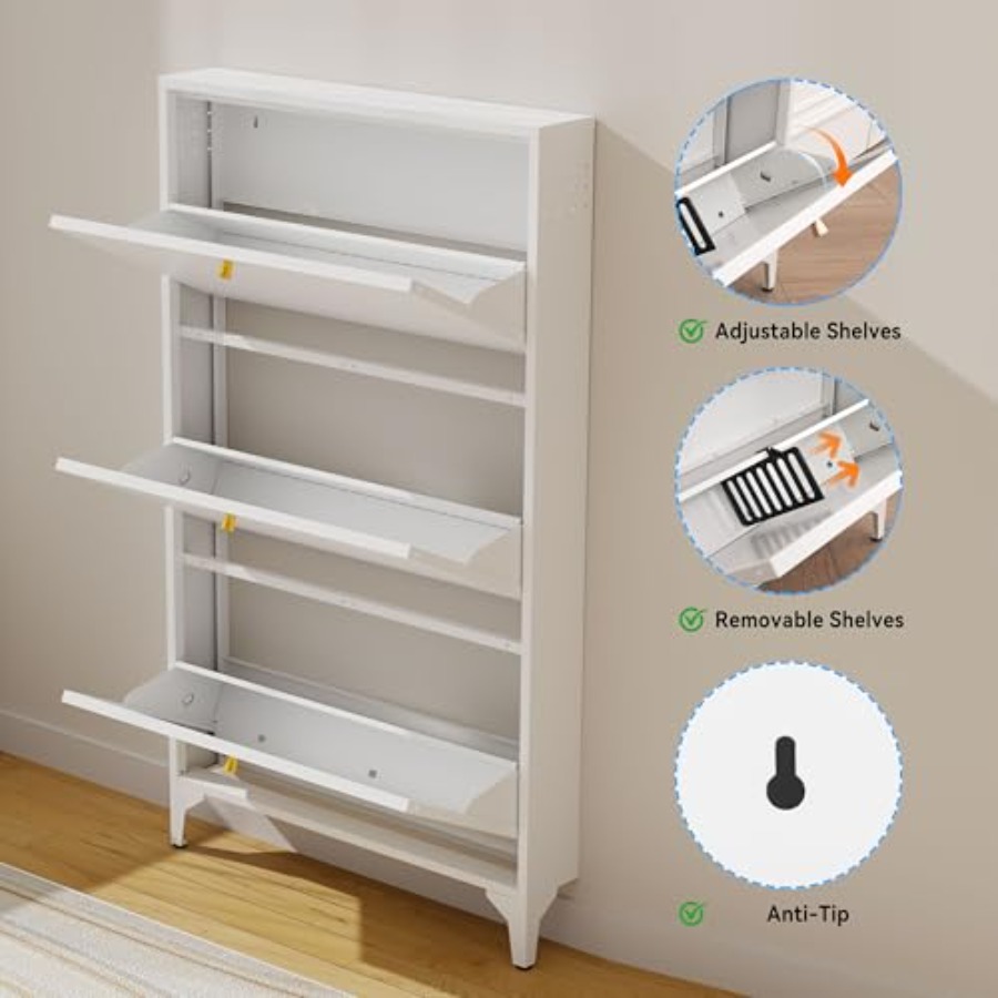 독립형 3단 플립 서랍 신발장, 현관, 복도, 거실용  - Shoe Rack Cabinet Narrow Entryway 리뷰 및 가격